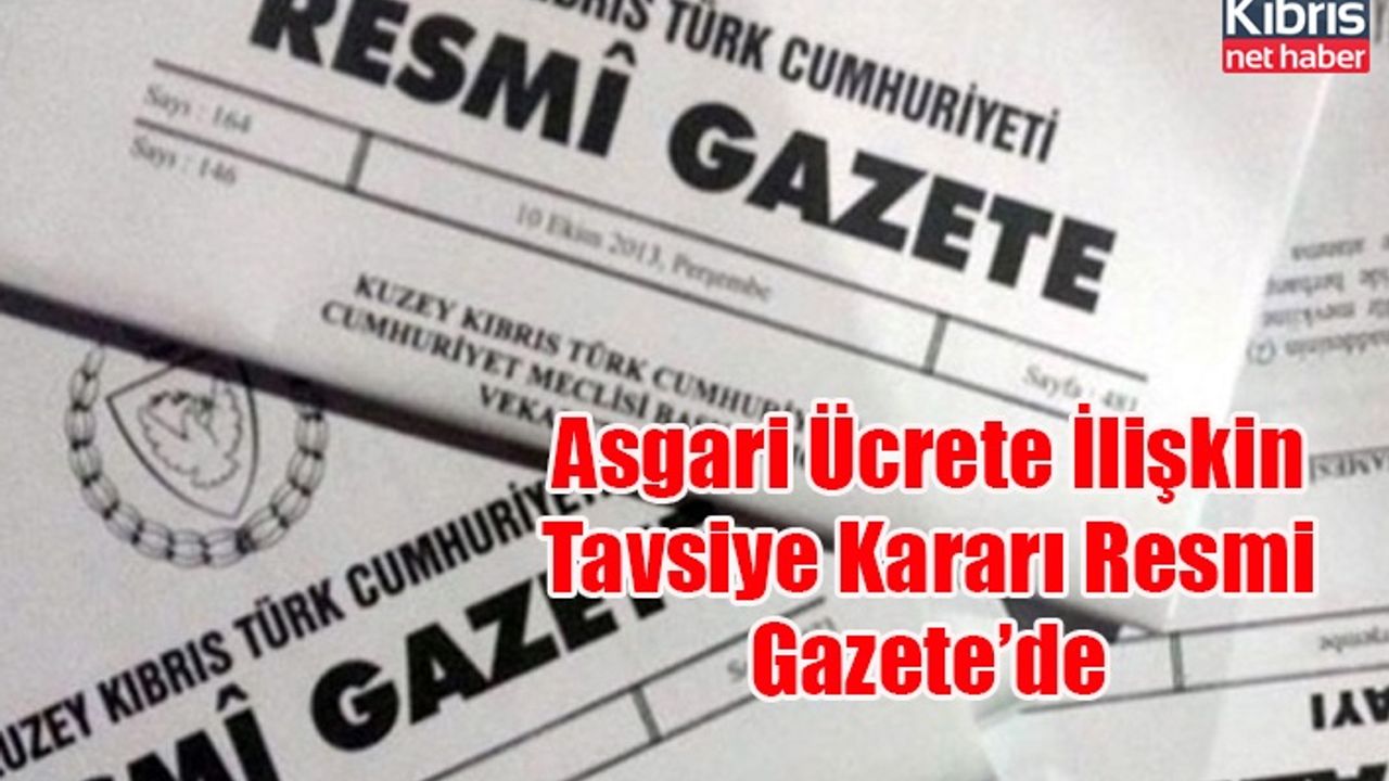 Asgari Ücrete İlişkin Tavsiye Kararı Resmi Gazete’de