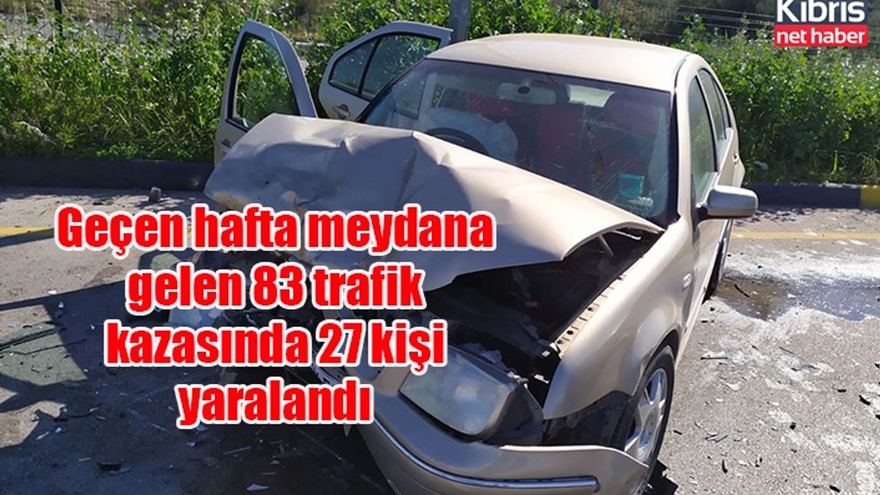 Geçen hafta meydana gelen 83 trafik kazasında 27 kişi yaralandı
