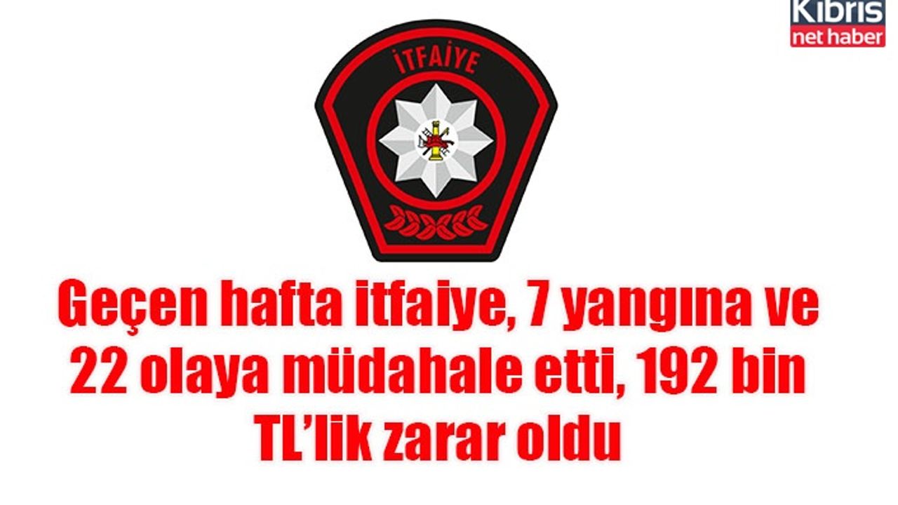 Geçen hafta itfaiye, 7 yangına ve 22 olaya müdahale etti, 192 bin TL’lik zarar oldu
