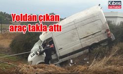 Yoldan çıkan araç takla attı