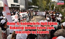 Kamu-İş, hademelerle ilgili Eğitim Bakanlığı önünde eylem yaptı, tencerede taş kaynattı