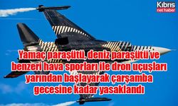 Yamaç paraşütü, deniz paraşütü ve benzeri hava sporları ile dron uçuşları yarından başlayarak çarşamba gecesine kadar yasaklandı