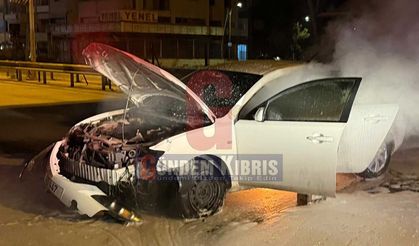 Lefkoşa-Güzelyurt Anayolu’nda Araç Alev Aldı: Sürücü Kaçtı