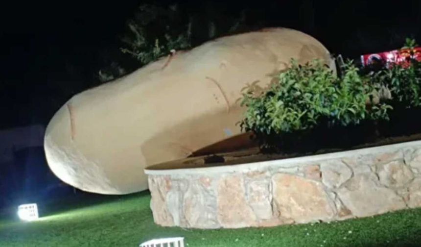 Patates heykeli kötü hava şartları yüzünden devrildi