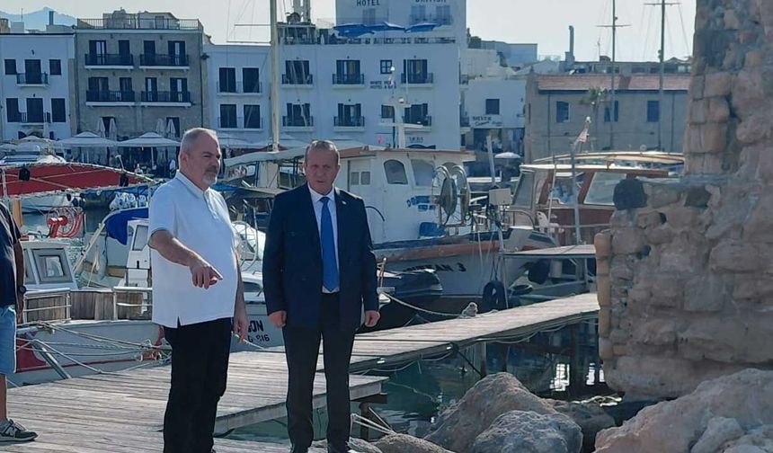 Ataoğlu, Girne Antik Limanı’nda yürütülen iskele yapım çalışmalarını inceledi
